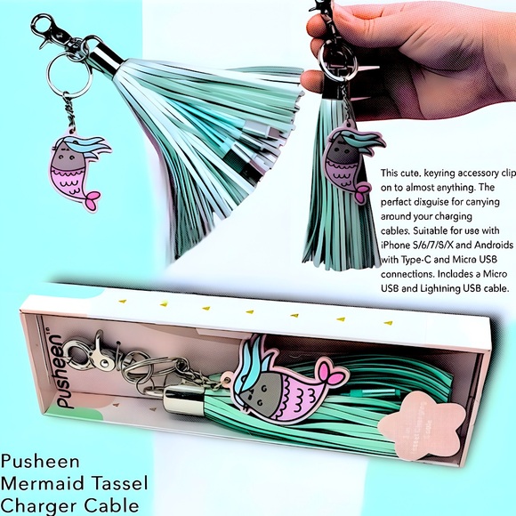 NEW Pusheen Bag Charm 3 Cord USB Charging Keychain + Unicorn Pen - Picture 7 of 14